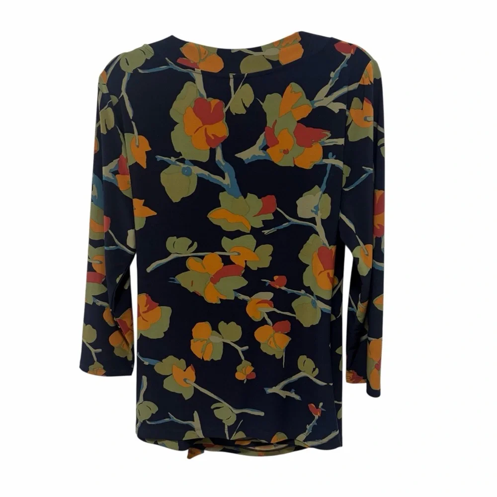 Ralph Lauren Navy Blue Floral Wrap Blouse - Like New - Size XL